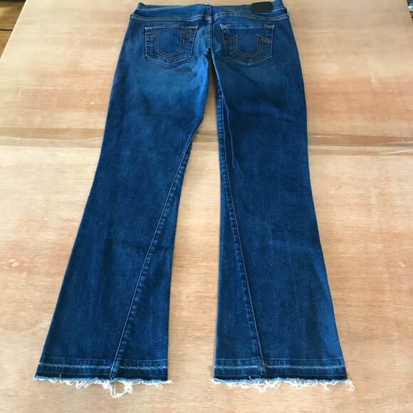 True Religion Becca Boot Cut Jeans Women 29 Blue Mid Rise Raw Hem Stretch 16777 - Picture 2 of 12